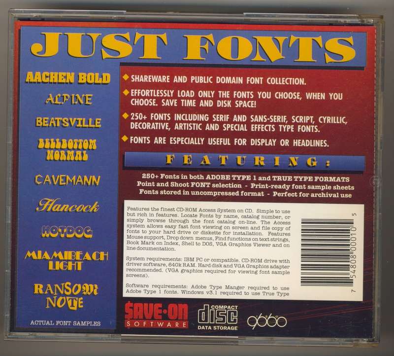 Just Fonts CD 250+ Fonts in Adobe Type 1 and TTF (1992)