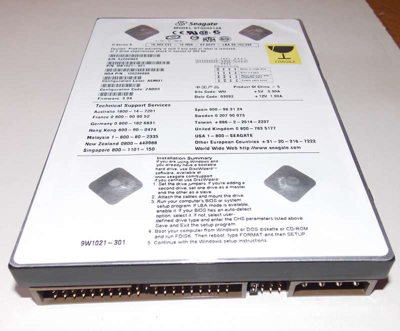 Seagate UX Series X 20GB Hard Drive IDE 5400 RPM (2003)