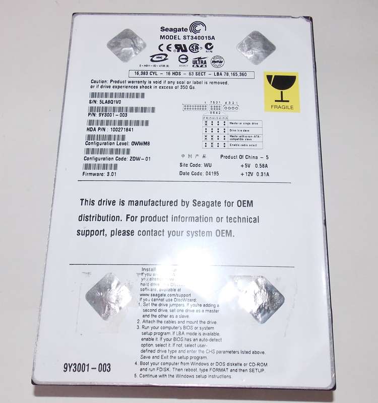 Seagate Barracuda 40GB Hard Drive 5400RPM IDE (2003)