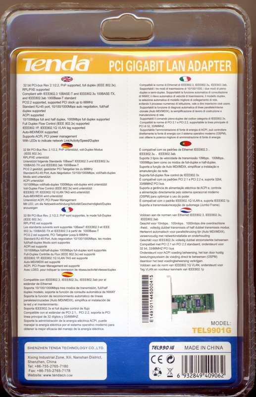 Tenda Gigabit PCI Network Card Realtek RTL8169SC Chipset
