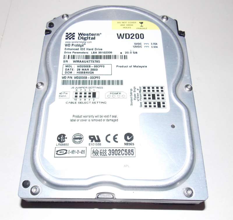 Western Digital Protege 20GB Hard Drive EIDE 5400RPM (2003)
