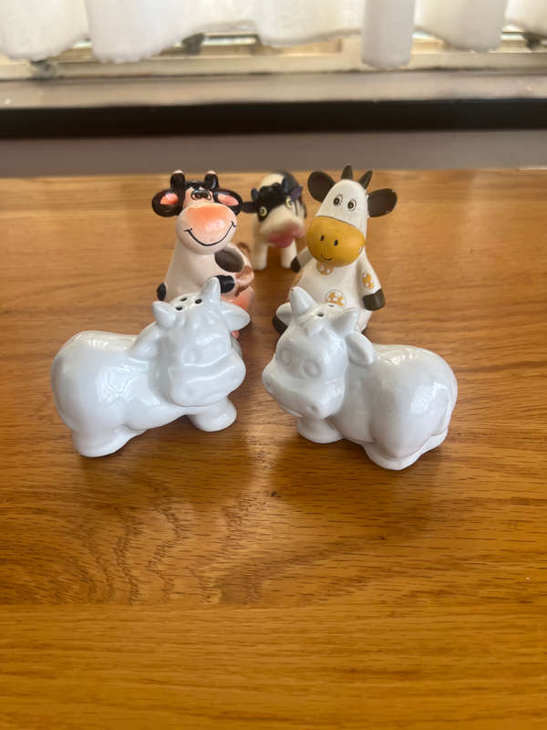 Little Cows kitchen collection.  Including white salt and pepper shakers