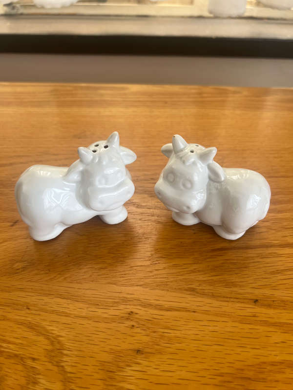 Little Cows kitchen collection.  Including white salt and pepper shakers