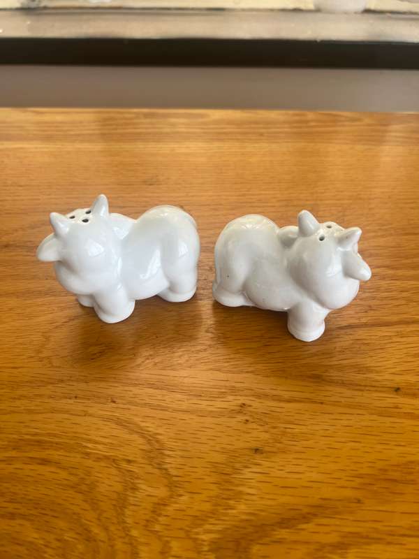 Little Cows kitchen collection.  Including white salt and pepper shakers
