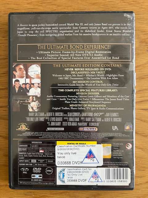 DVD: 007 You only live twice James Bond 2 Disc DVD set (Sean Connery) (2000)