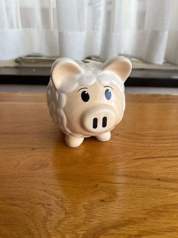 Cute fat sheep ceramic piggy bank from New Zealand