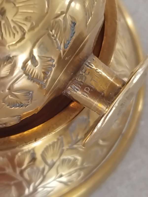 Vintage Elephant Claw Bell & Stand engraved flowers brass bell.