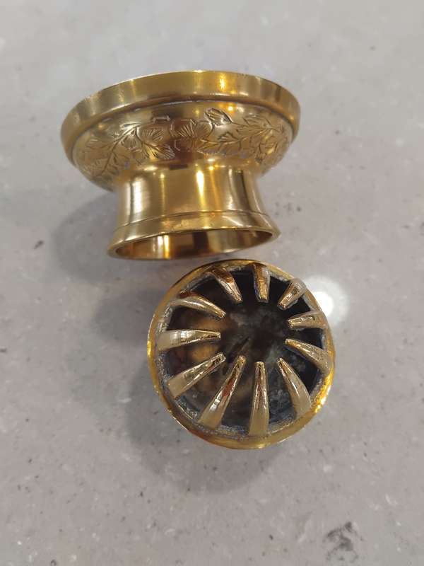 Vintage Elephant Claw Bell & Stand engraved flowers brass bell.