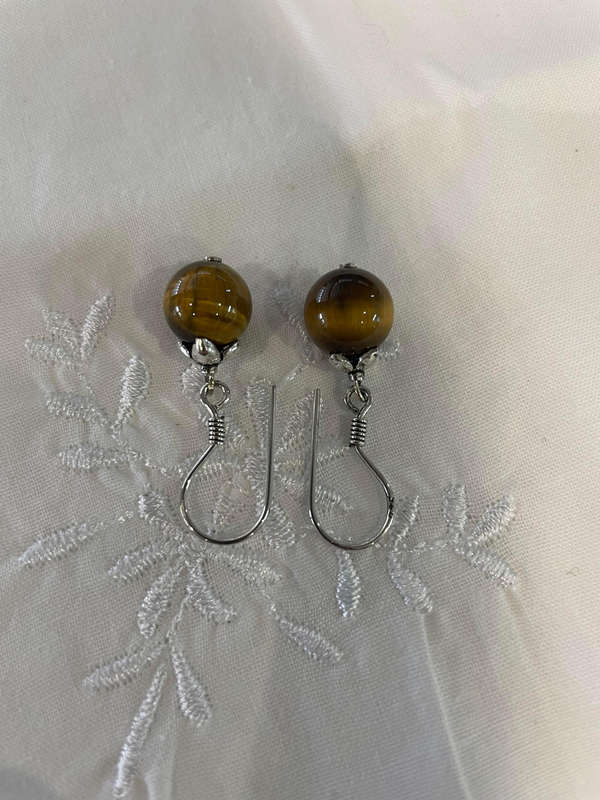 Dangle Drop Earrings Silver 925 with Tiger's Eye Stone.