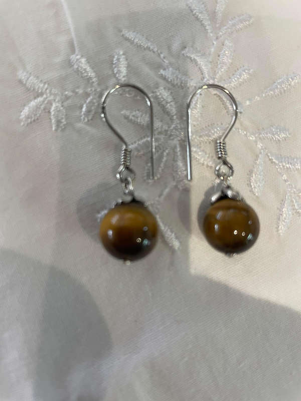 Dangle Drop Earrings Silver 925 with Tiger's Eye Stone.