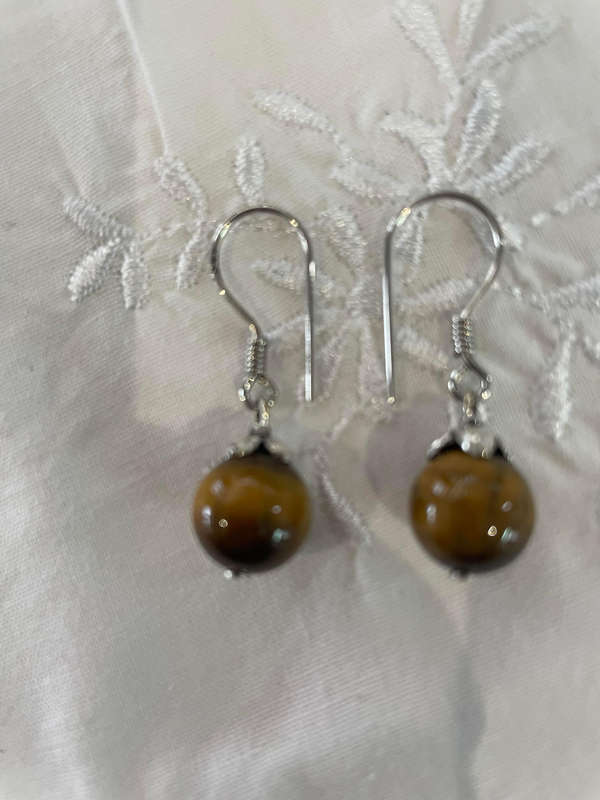 Dangle Drop Earrings Silver 925 with Tiger's Eye Stone.
