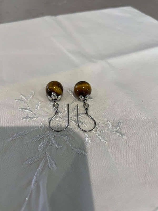 Dangle Drop Earrings Silver 925 with Tiger's Eye Stone.