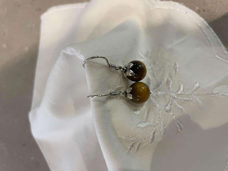 Dangle Drop Earrings Silver 925 with Tiger's Eye Stone.
