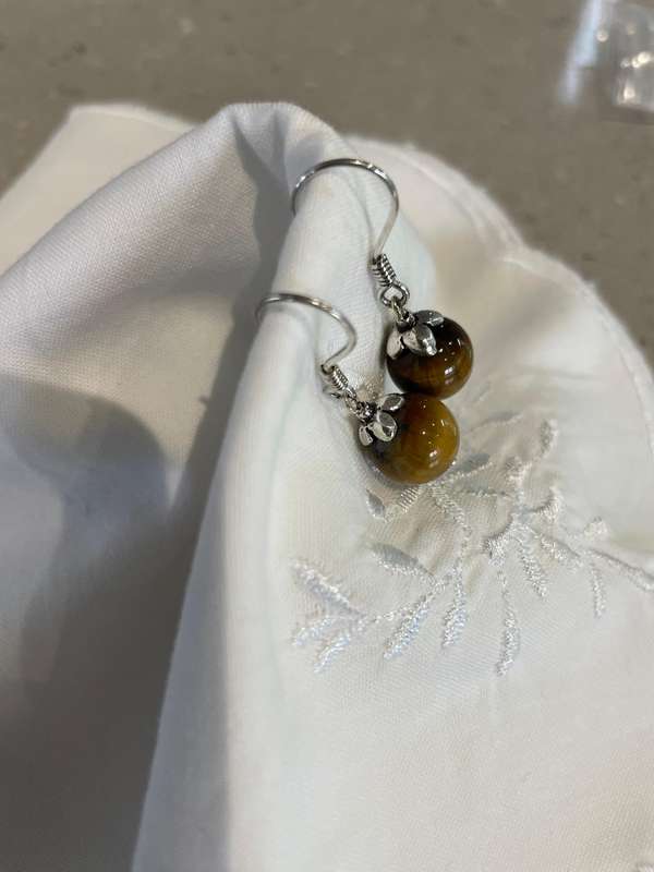 Dangle Drop Earrings Silver 925 with Tiger's Eye Stone.