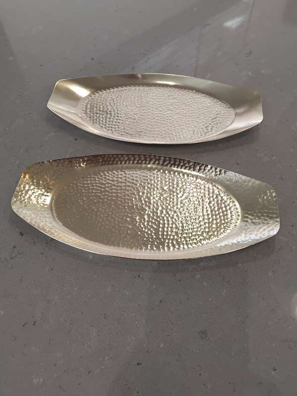 Vintage from the 1950s -1960s solid brass hammered surface, snack/bread serving dishes.