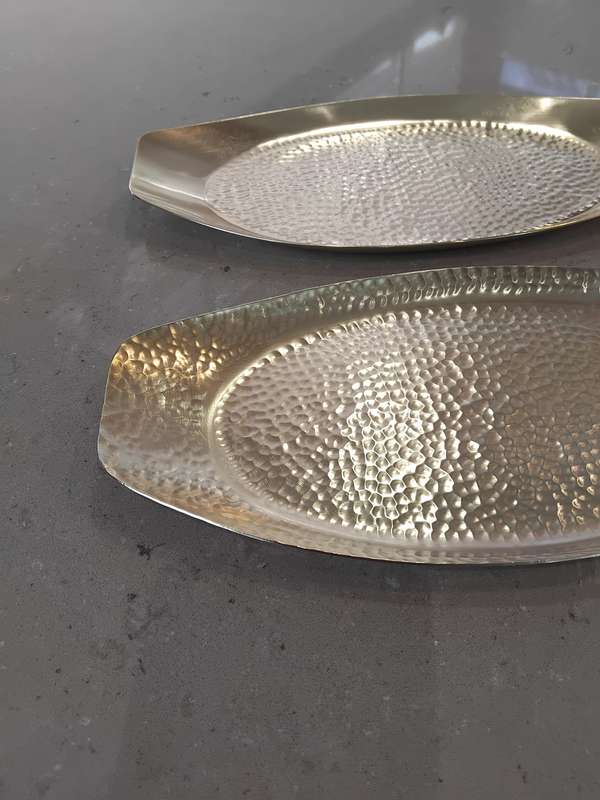 Vintage from the 1950s -1960s solid brass hammered surface, snack/bread serving dishes.