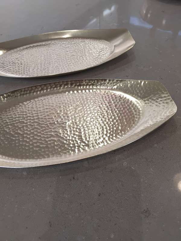 Vintage from the 1950s -1960s solid brass hammered surface, snack/bread serving dishes.