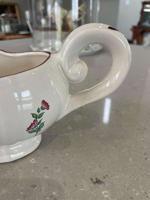 Antique KG Lunéville France Gravy Boat 1880-1922 Hallmark Off White