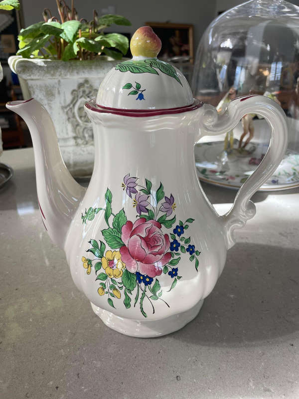 KG Lunéville France Antique Coffee/Tea Pot 1880 -1922 Old Strasbourg Off White.