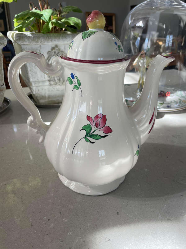 KG Lunéville France Antique Coffee/Tea Pot 1880 -1922 Old Strasbourg Off White.