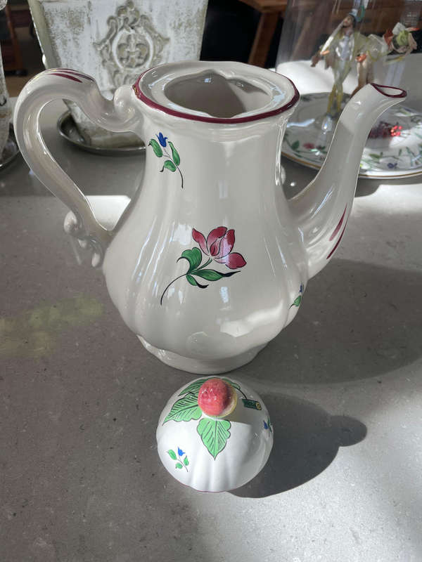 KG Lunéville France Antique Coffee/Tea Pot 1880 -1922 Old Strasbourg Off White.