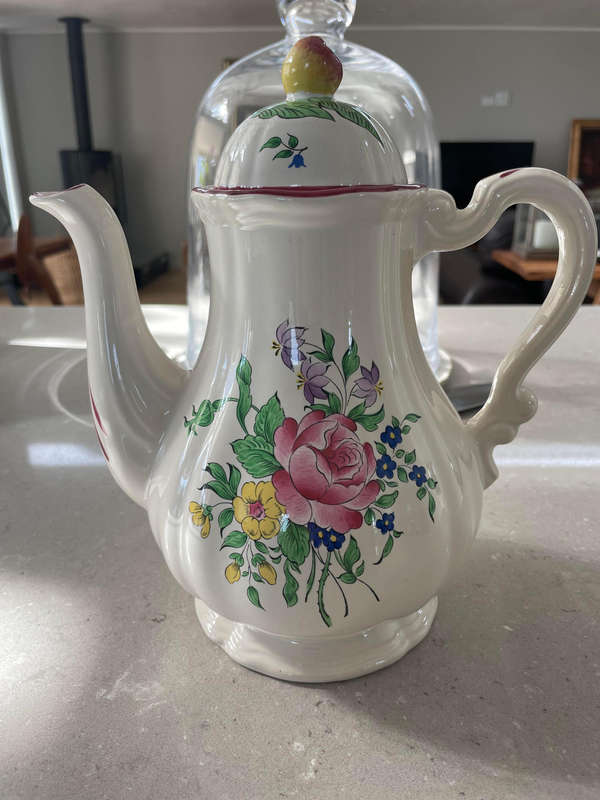 KG Lunéville France Antique Coffee/Tea Pot 1880 -1922 Old Strasbourg Off White.