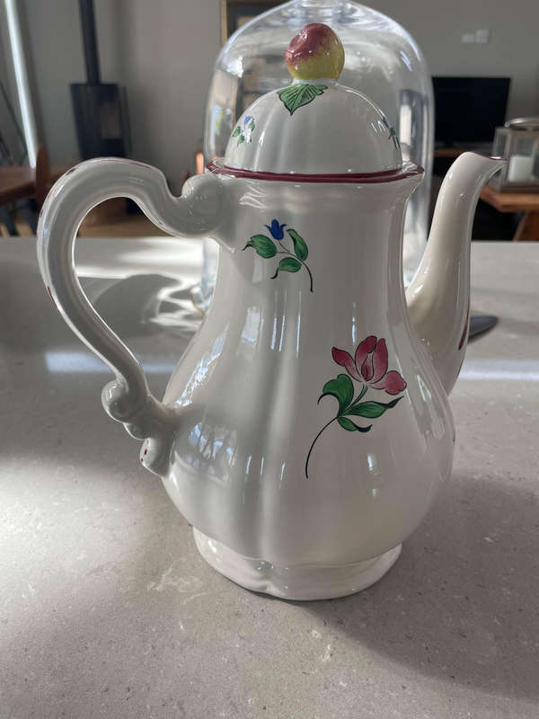 KG Lunéville France Antique Coffee/Tea Pot 1880 -1922 Old Strasbourg Off White.