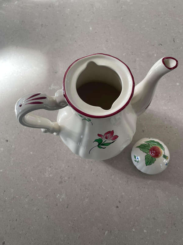 KG Lunéville France Antique Coffee/Tea Pot 1880 -1922 Old Strasbourg Off White.