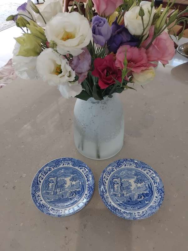 Vintage Spode England - Italian design C1816 blue porcelain replacement/ display set of two saucers.
