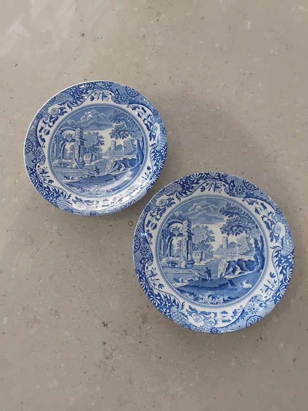 Vintage Spode England - Italian design C1816 blue porcelain replacement/ display set of two saucers.