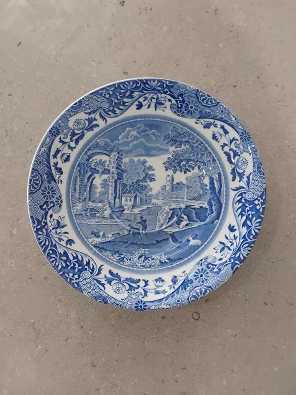 Vintage Spode England - Italian design C1816 blue porcelain replacement/ display set of two saucers.