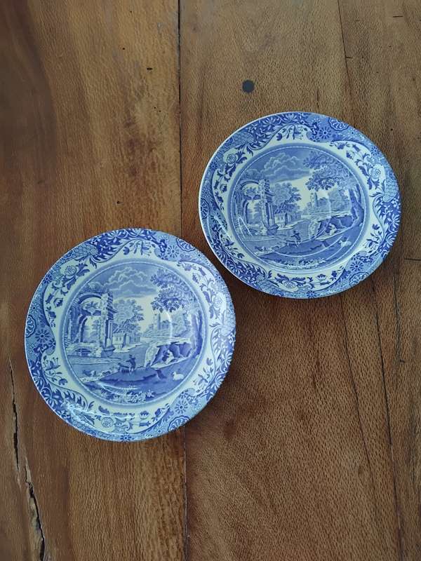 Vintage Spode England - Italian design C1816 blue porcelain replacement/ display set of two saucers.