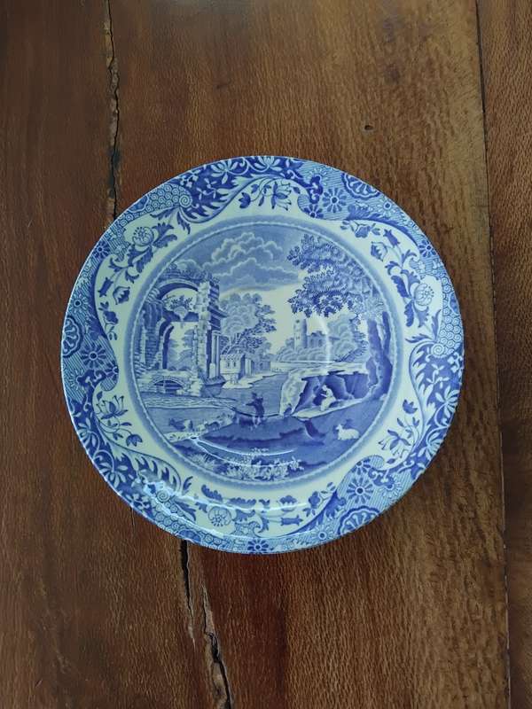 Vintage Spode England - Italian design C1816 blue porcelain replacement/ display set of two saucers.