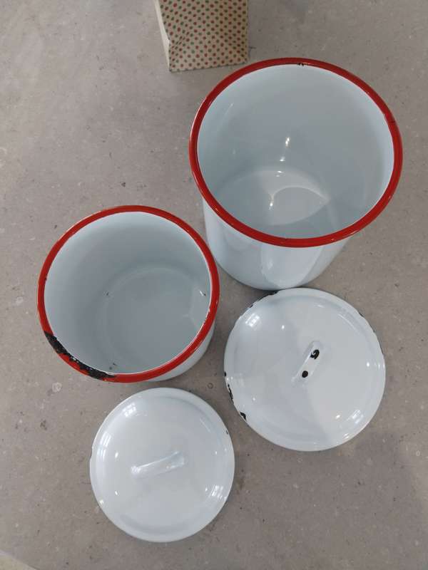 "VINTAGE 1960s PAIR OF ENAMEL CONTAINERS"
