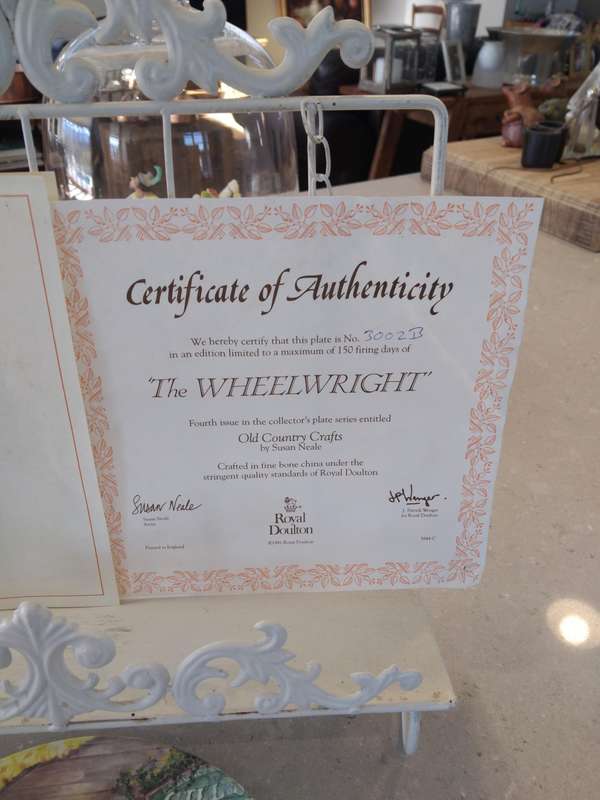 A Limited edition, Royal Doulton plate "THE WHEELWRIGHT" Old Country Crafts. COA, Box and booklet!!