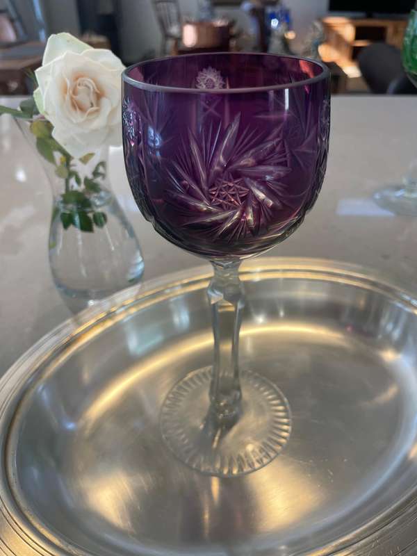 Four unique designed Bohemian Crystal Wine Glass/ Goblet Lead Crystal "Vintage/Antique" No marks!