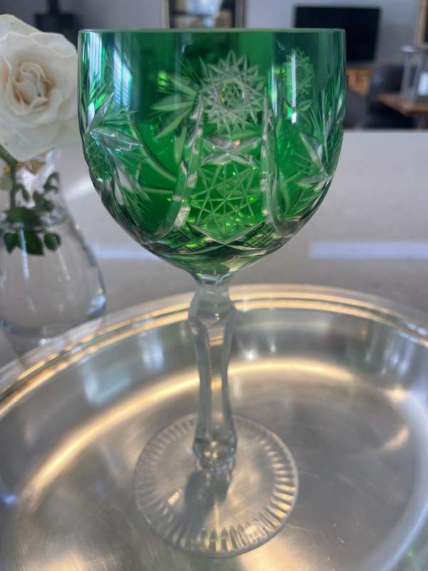 Four unique designed Bohemian Crystal Wine Glass/ Goblet Lead Crystal "Vintage/Antique" No marks!