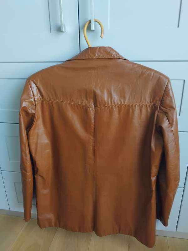 "Vintage" 1970s Safari, Voco Four Button, lined Safari Jacket Men's size 40! France Tan leather!!