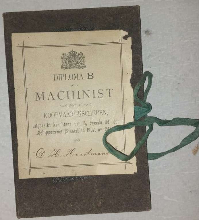 RARE "Diploma als Machinist B" Dutch Merchant Navy, 1917. - PLEASE READ DESCRIPTION.