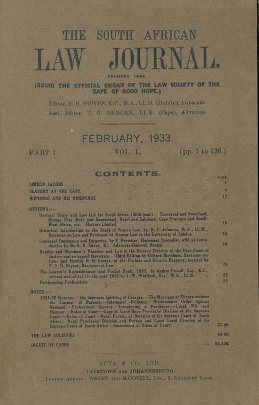 THE SOUTH AFRICAN LAW JOURNAL 1929 - 1942 - PLEASE READ DESCRIPTION.