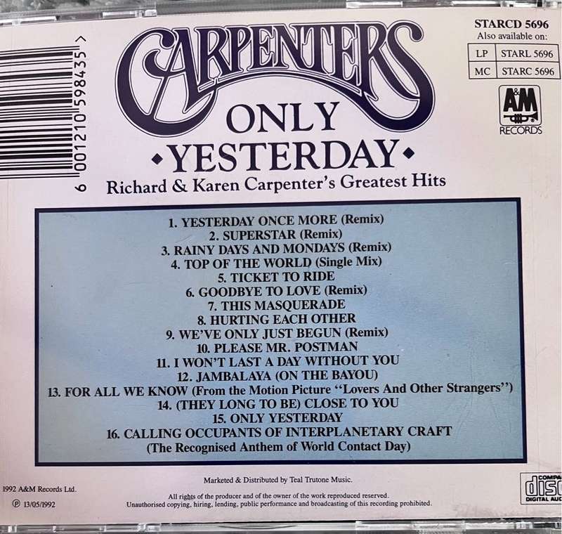Carpenters - Only yesterday STARCD5696