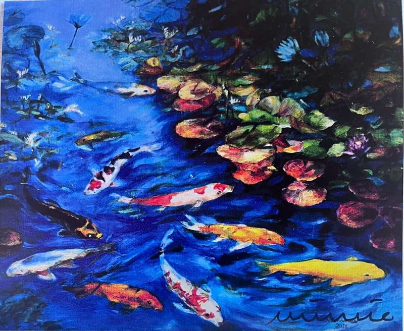 Koi fish in Stellenbosch pond (print of painting by Mimmie Pienaar on 11.75x 10cm fridge magnet)