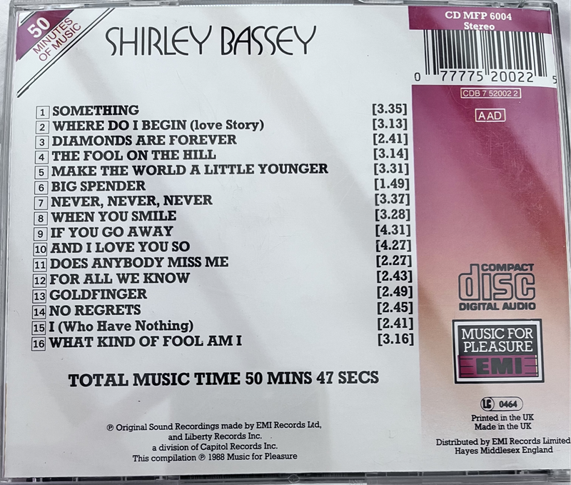Shirley Bassey - The Singles CDMFP6004