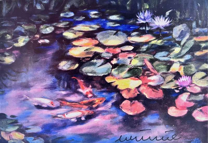 Koi fish(B) in Stellenbosch pond (print of painting by Mimmie Pienaar on 14.75 x 10cm fridge magnet)