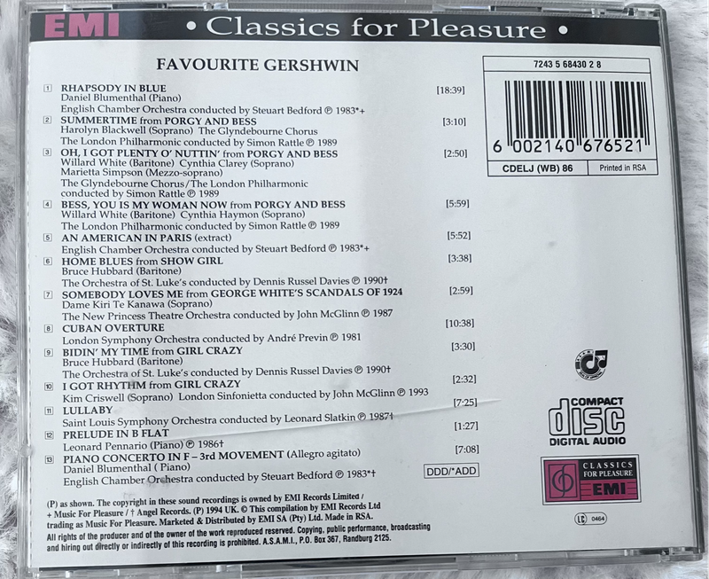 Favourite Gershwin CDELJ(WB)86