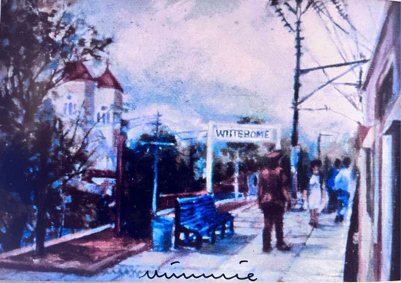 Wittebome Station (print of painting by Mimmie Pienaar on a 15cm X 10cm fridge magnet)