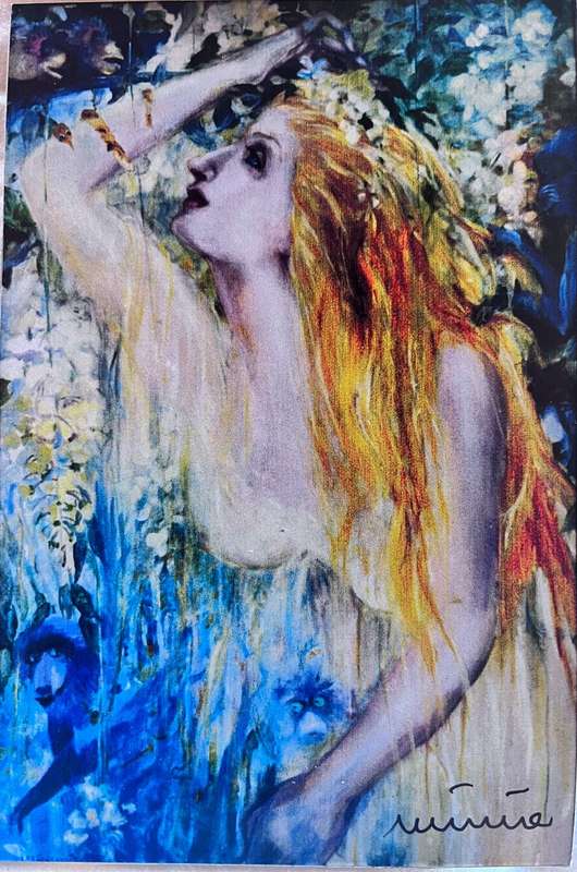 Woman with monkeys - print of painting by Mimmie Pienaar (fridge magnet 14.75 x 10cm)