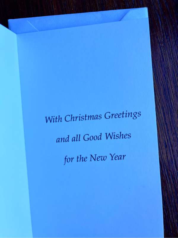 St Cecilia stained glass window Christmas card (unused with envelope) (8.25cm x 17.75cm)