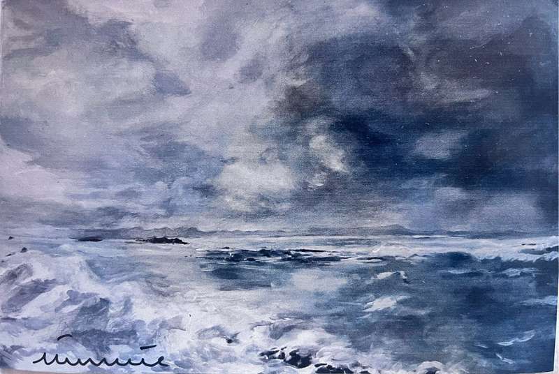 Franskraal wild winter ocean (print of painting by Mimmie Pienaar on a 15cm X 10cm frigdge magnet)