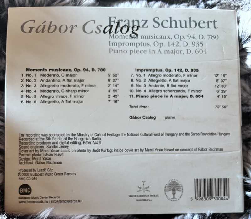 Franz Schubert Gabor Csalog Moments Musicaux BMC 084